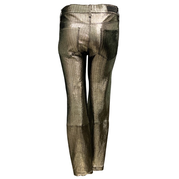 RTA GOLD METALLIC LAMBSKIN STRETCH LEATHER SKINNY PANTS - Picture 3 of 8